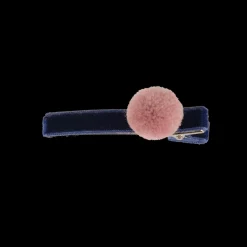 Alligator Hair Clip in Navy with Dusty Pink Pom Pom by Bon Dep