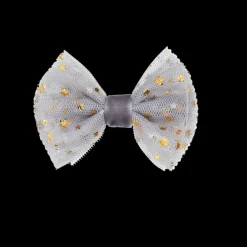 Alligator Hair Clip with Tulle Bow in Light Grey and Golden Stars by Bon Dep