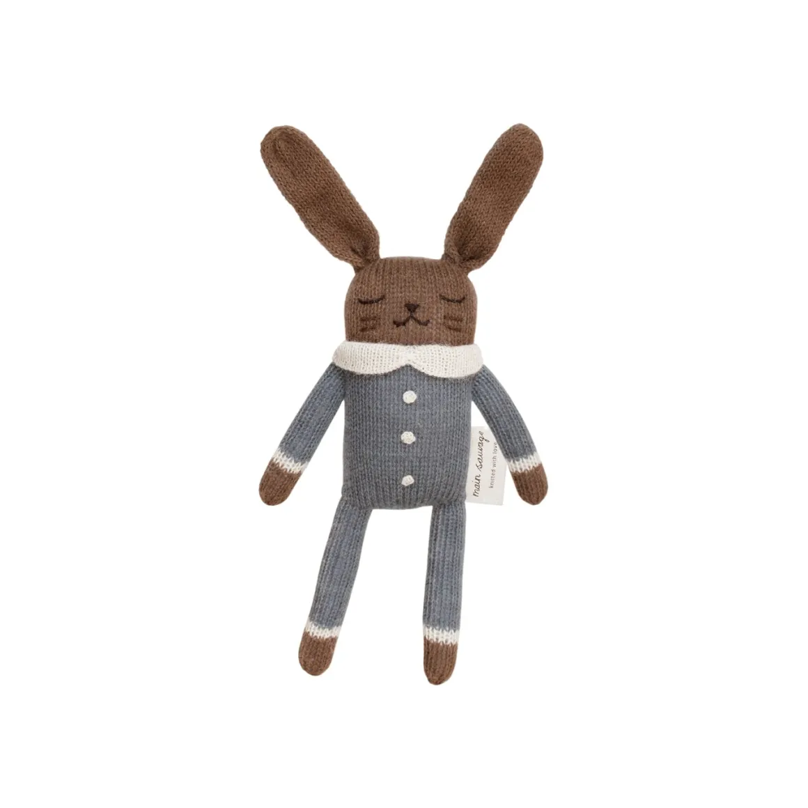 Bunny Knitted Soft Toy in Slate Jumpsuit