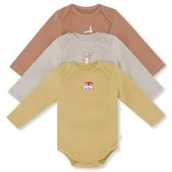 CUE 3 Pack Embroidery Bodysuit | Tan, Mustard & Beige