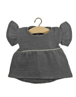 Daisy Double Gauze Cotton Dress with Piping | Charcoal Grey for Minikane x Gordis Dolls