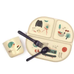 Illustrated Bamboo Kid Dinner Set | Royal Blue