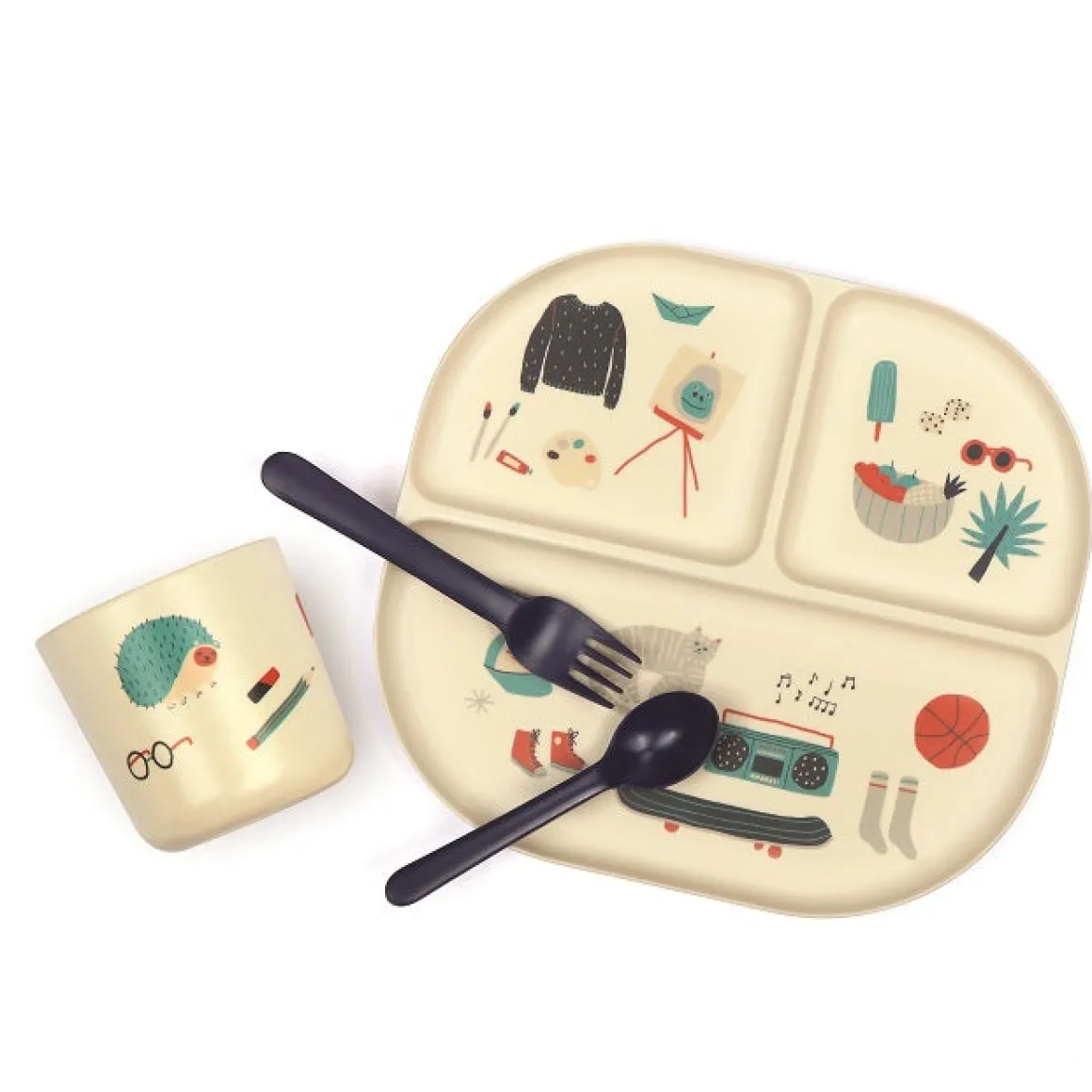 Illustrated Bamboo Kid Dinner Set | Royal Blue