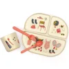 Illustrated Bamboo Kid Dinner Set | Coral