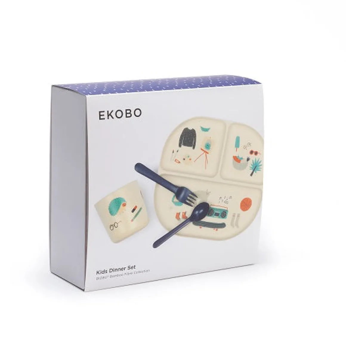 Illustrated Bamboo Kid Dinner Set | Royal Blue
