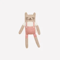 Kitten Knitted Toy in Rose Overalls