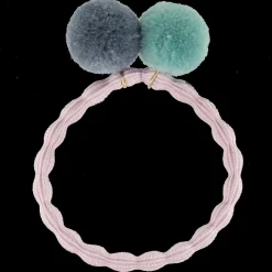 Kknekki Light Pink Hair Tie with Greyblue and Minty Green Pom Pom by Bon Dep