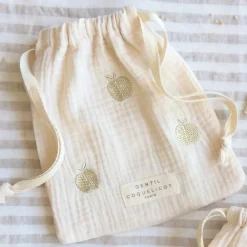 Knitted Booties with Embroidered Pouch - Beige