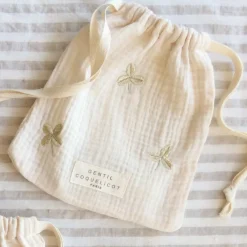 Knitted Booties with Embroidered Pouch - Taupe
