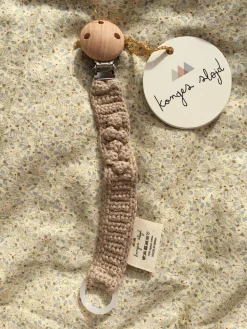 Knitted Organic Cotton Pacifier Clip | Brown Melange