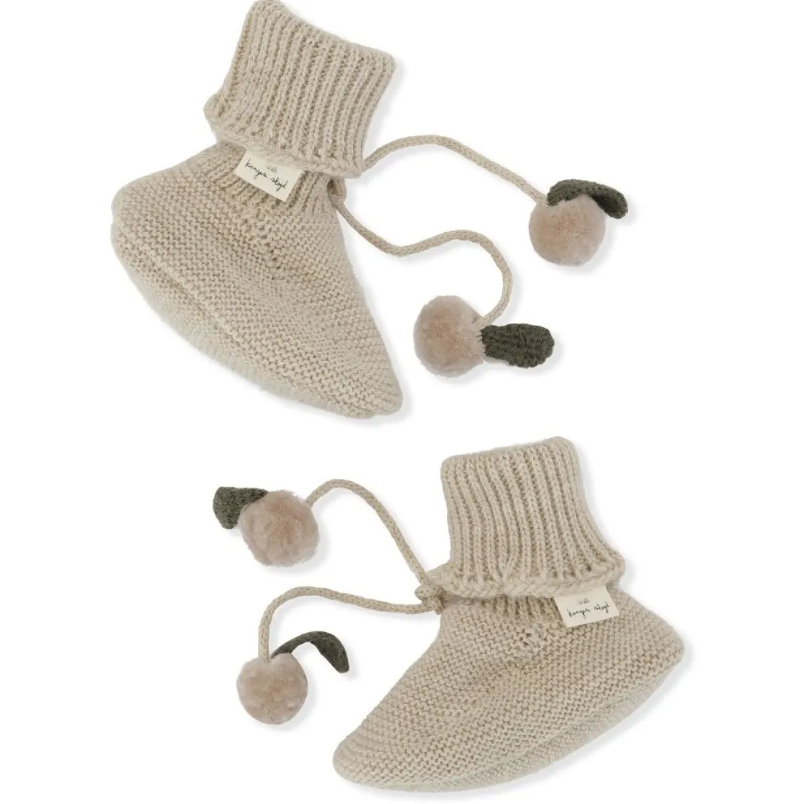 Miro Knit Booties with Pompoms Tie String