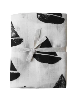 100% Organic Boat Boat Muslin Blanket, White/Black by Fine Little Day