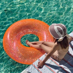 Pool Ring | Neon Coral Glitter