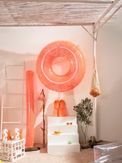 Pool Ring | Neon Coral Glitter