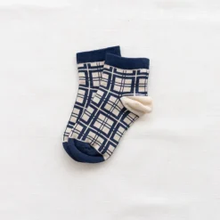 Printed Short Socks | French Plaid Navy