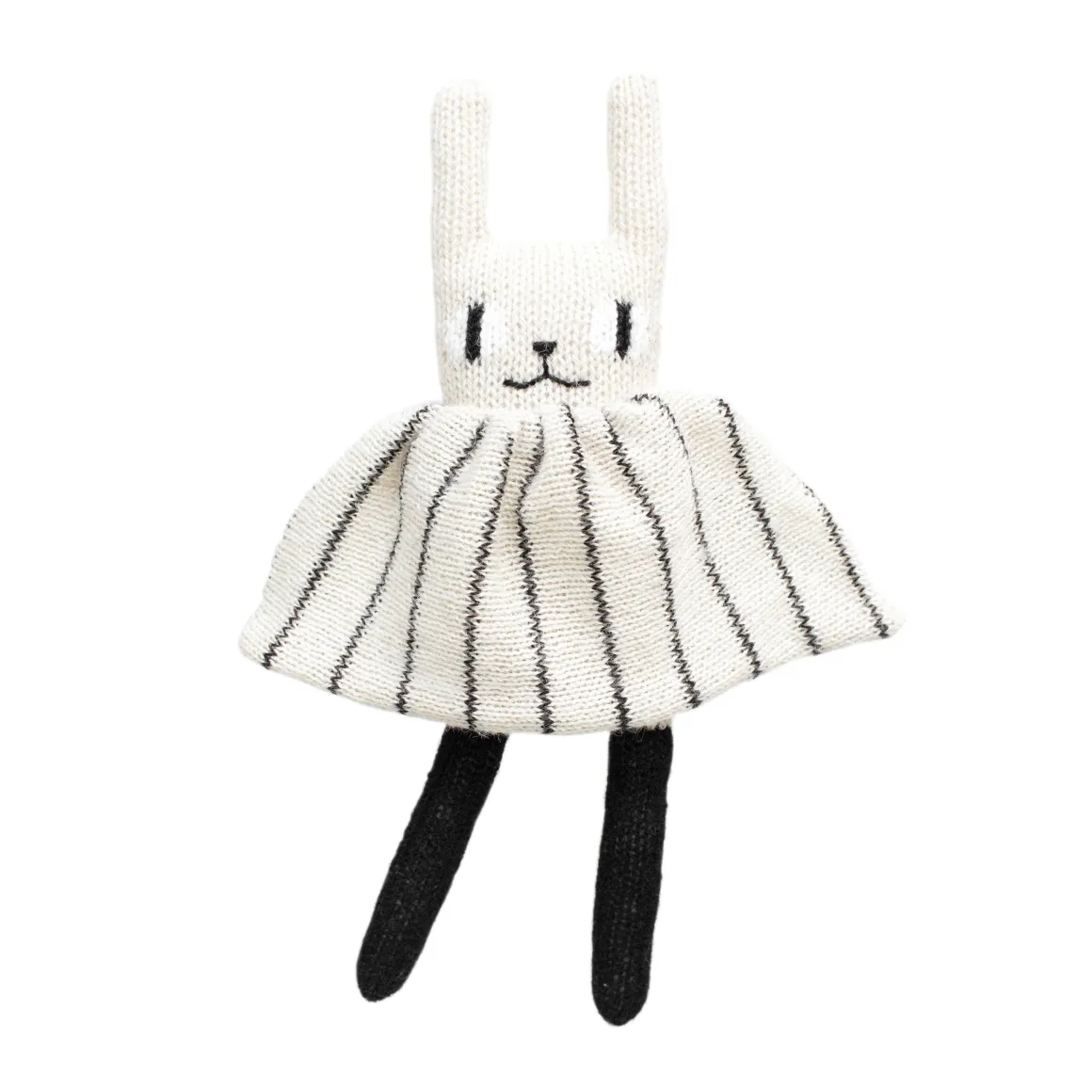 Rabbit Knitted Soft Toy in Black and White Striped Dress