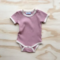 Retro Ringer Ribbed Bodysuit - Musk Pink by bel & bow