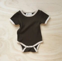 Retro Ringer Ribbed Bodysuit - Olive by bel & bow