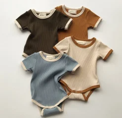 Retro Ringer Ribbed Bodysuit - Musk Pink by bel & bow