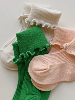 Rib Frill Socks Pack of 3 | Summer Green