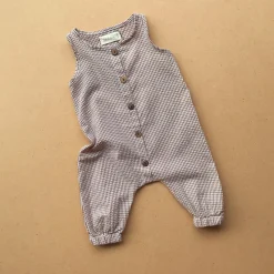Seersucker Romper - Beige Gingham by bel & bow