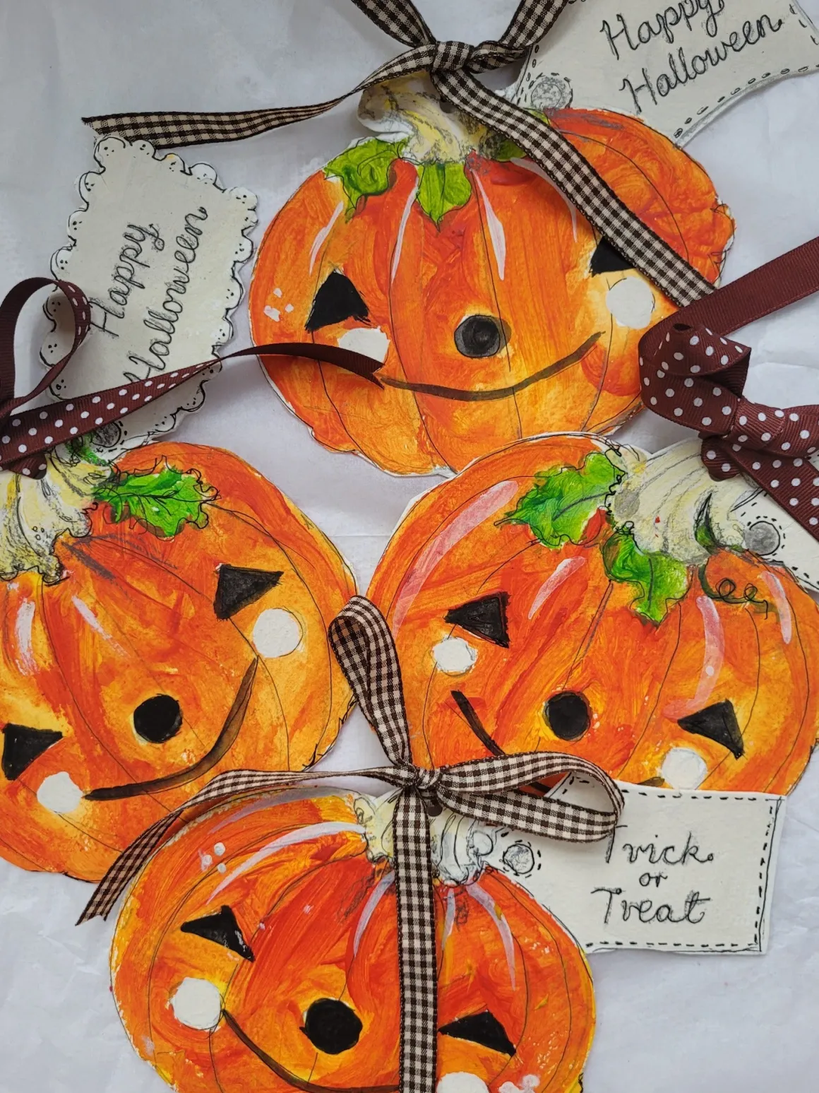 Set of 3 Illustrated Halloween Tags | Pumpkins