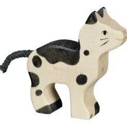 Small Black and White Cat Wooden Figure