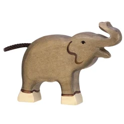 Small Trunk Raised Elephant Wooden Figure