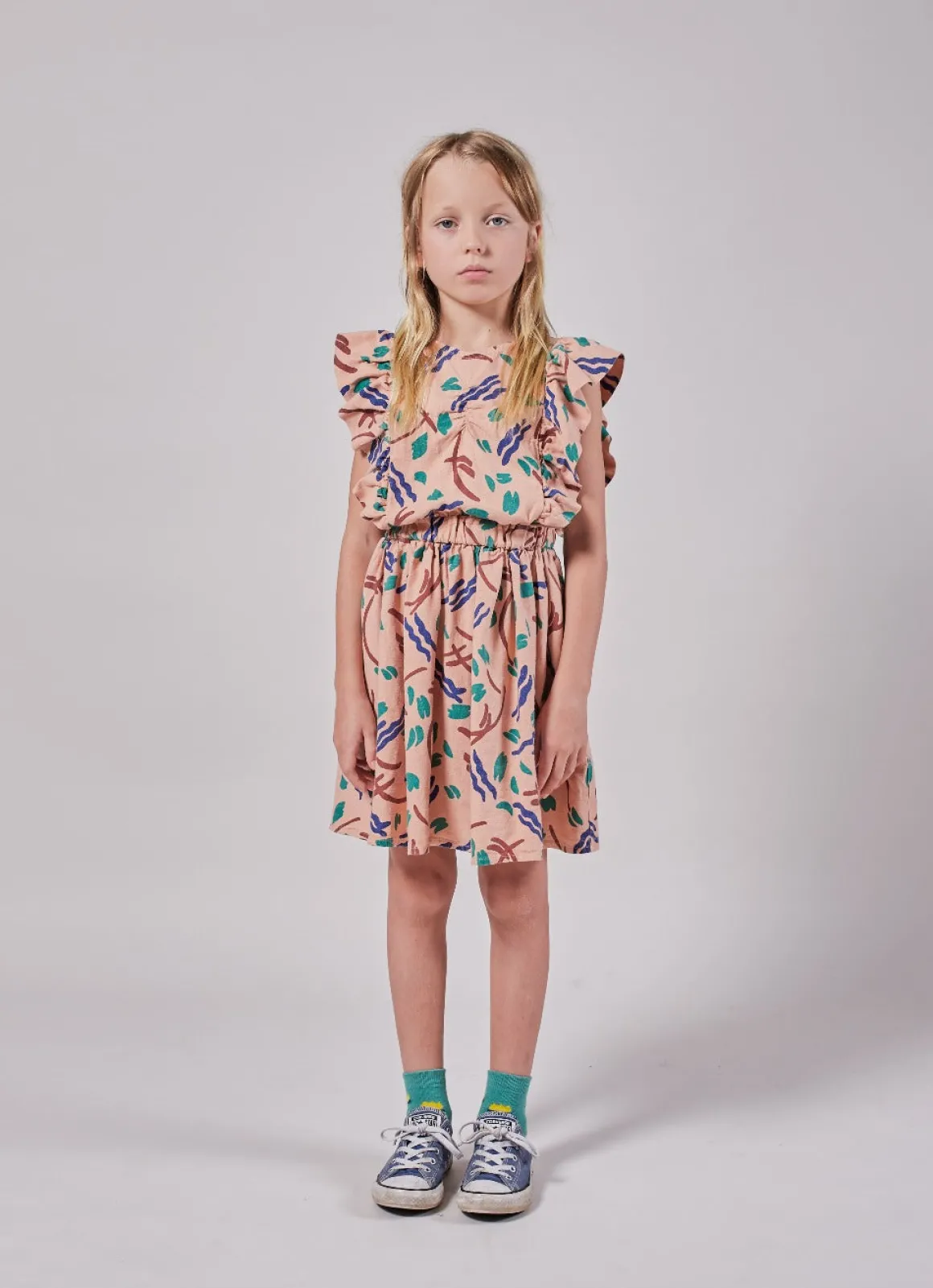 Strokes All Over Ruffle Organic Cotton Dress