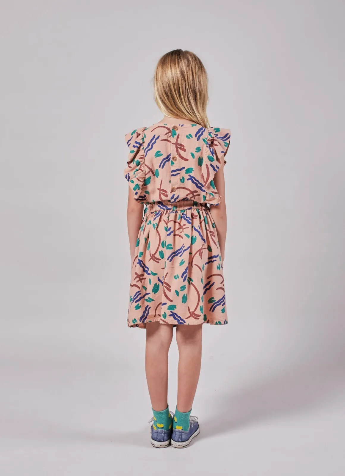 Strokes All Over Ruffle Organic Cotton Dress