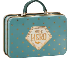 Super Hero Metal Suitcase - Blue & Gold stars