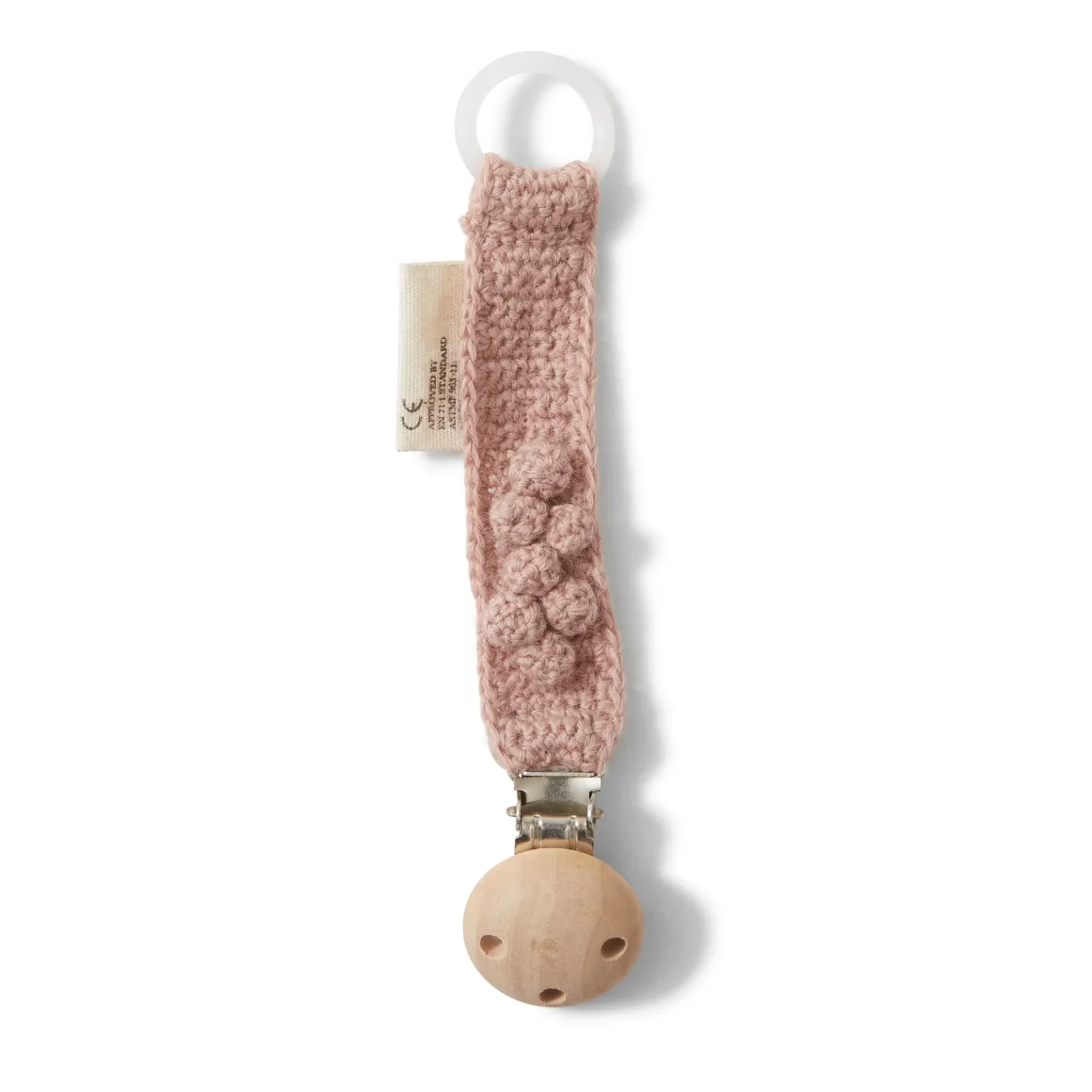 Toma Knitted Organic Wool Pacifier Clip | Rose Blush