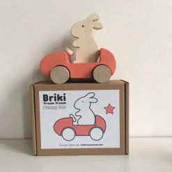 Wooden Bunny Push Toy Car in Coral by Briki Vroom Vroom