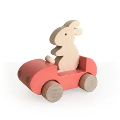 Wooden Bunny Push Toy Car in Coral by Briki Vroom Vroom