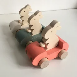 Wooden Bunny Push Toy Car in Coral by Briki Vroom Vroom